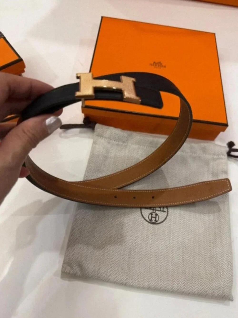 Hermès Black H Belt – 90cm, Gold Buckle with Original Box